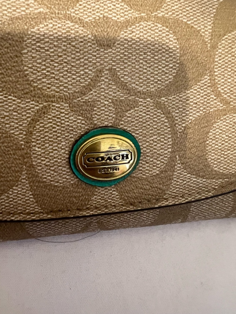 Coach Peyton Signature Envelope Flap Wallet – Khaki & Teal/Turquoise - Picture 3 of 8